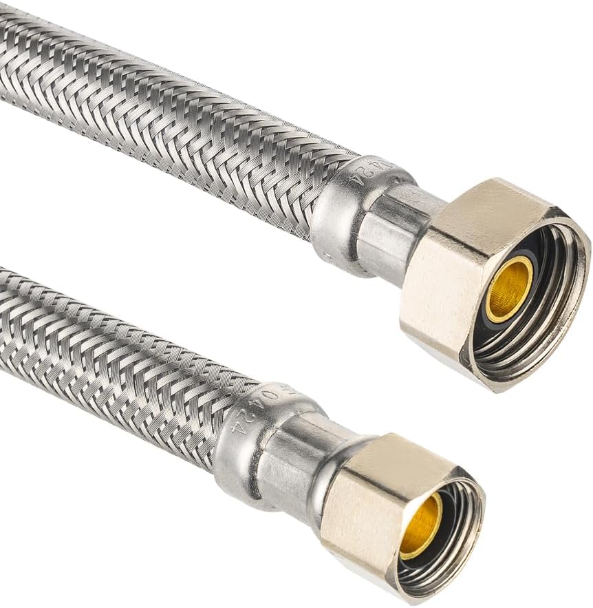 2-Pack  Faucet Supply Lines, 1/2" FIP x 3/8" COMP Faucet Hose, 12-inch length Stainless Steel Braided Supply Line,(HOSE043)