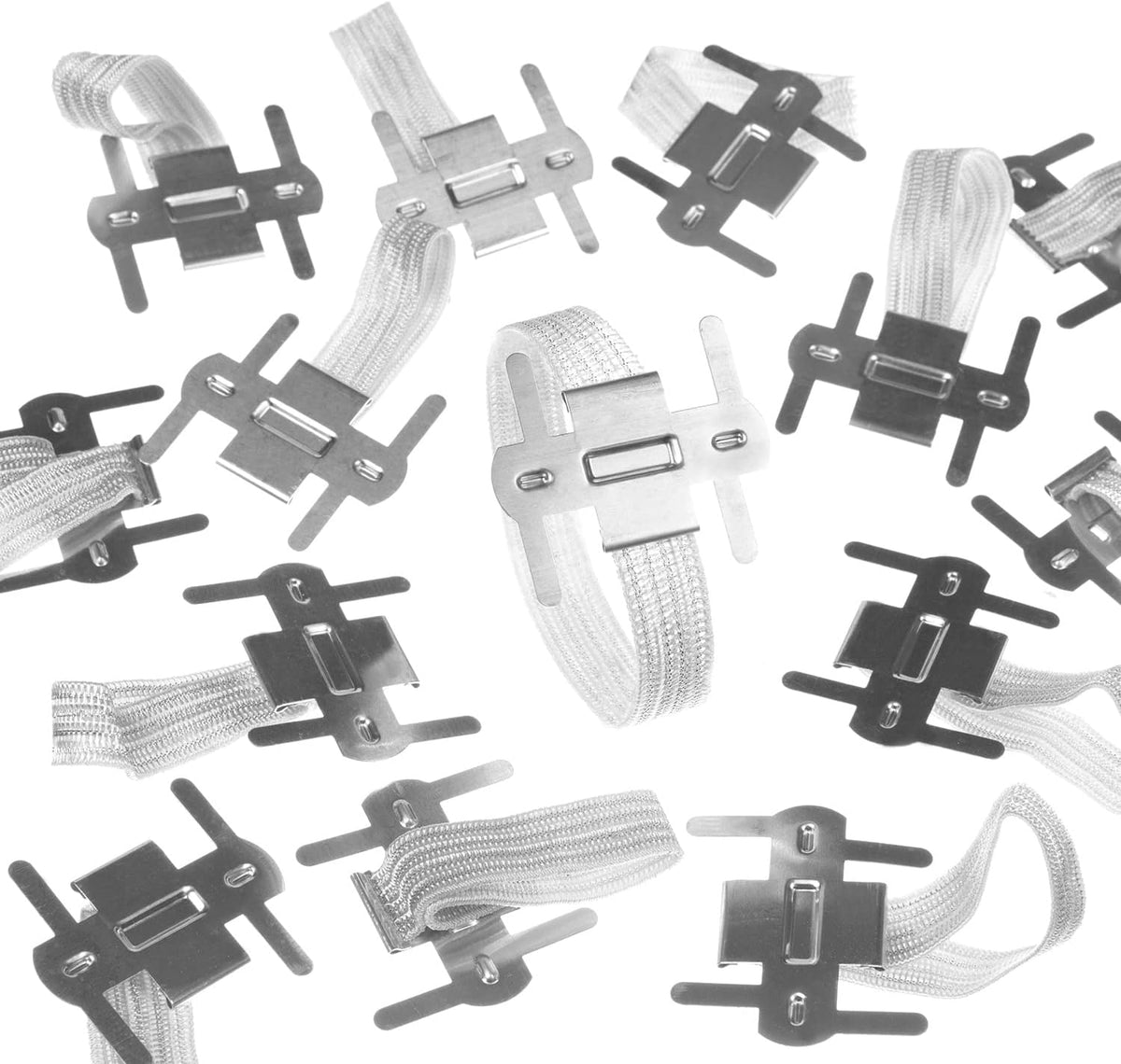Silver/White Corsage Wrist Bands, Elastic Wristlets for Wedding Prom Flowers, Bulk Pack of 12