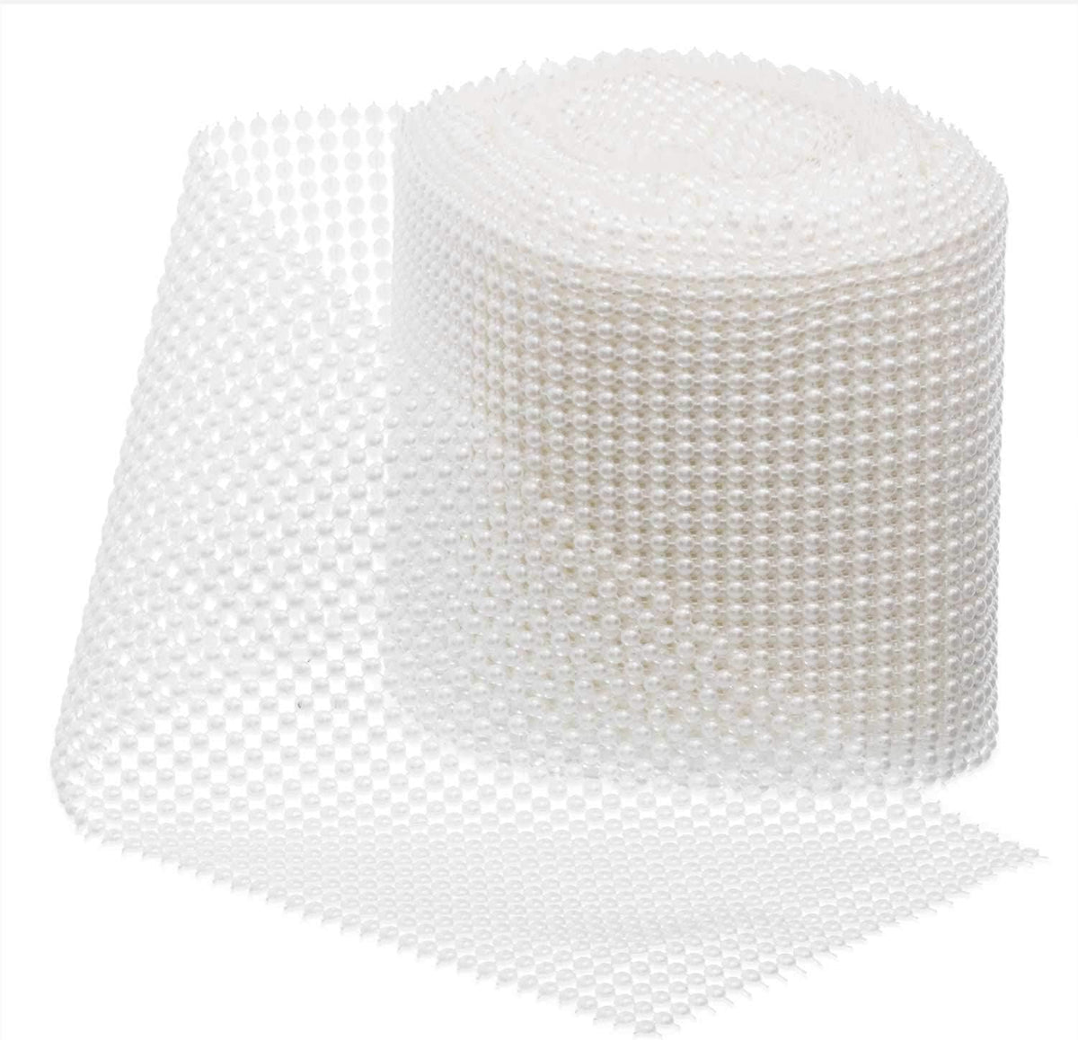 Pearl Bling Wrap Ribbon for Wedding Cake, Party, Holiday & Home Decoration, 10 Yards - White
