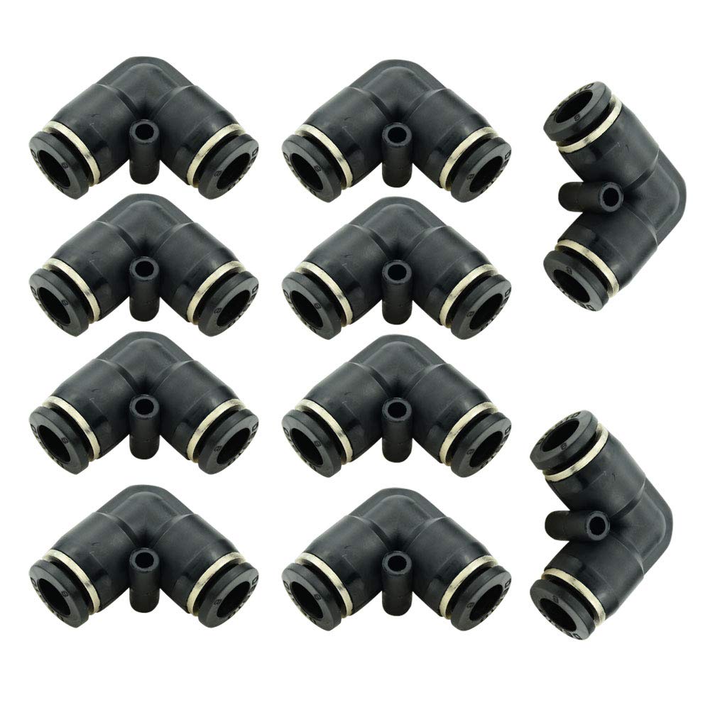 Push to Connect Fitting Elbow, 8mm x 8mm Tube OD Pneumatic 90° Degree Adapter Push in Fitting for Air Compressor （Pack of 10）