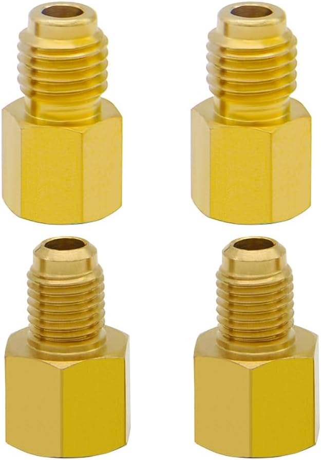 4 PCS R134A Brass Refrigerant Tank Adapter to R12 Fitting Adapter Vacuum Pump Adaptor 1/4 Inch Flare Female to 1/2 Inch Male and 1/2 Female to 1/4 Male Flare(6014&6015)