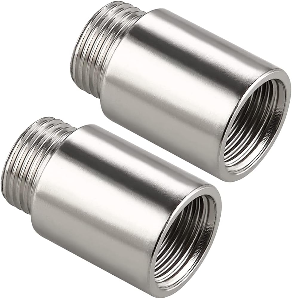 Shower Head Extension Tube Pipe Fittings G 1/2 Male to G 1/2 Female BSP threaded Stainless Steel Round Shower Arm Extension Cast Fitting Coupler (25mm Length,2pcs)