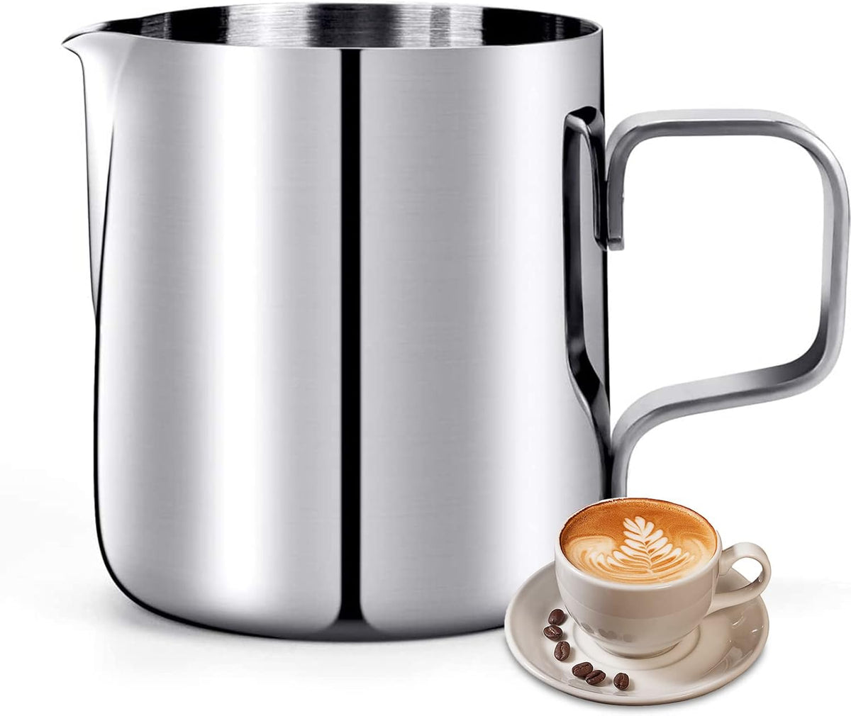 Milk Frothing Pitcher, 6.8oz/200ml Stainless Steel Milk Frother Cup, Small Steaming Pitcher for Espresso Machine, Latte Art Pour Cup