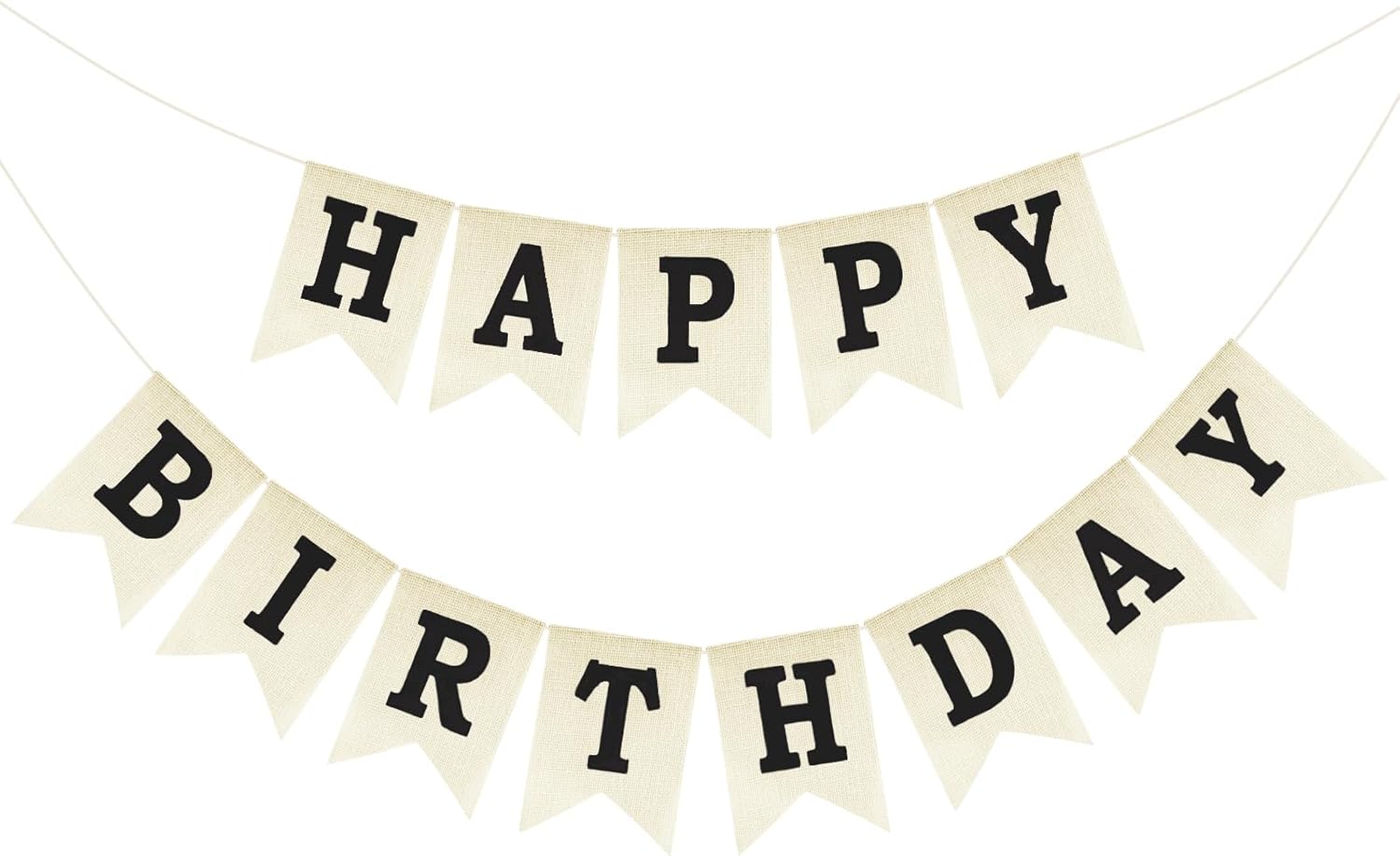 Happy Birthday Banner - NO DIY Black Burlap Happy Birthday Banner Sign Happy Birthdays Party Decoration Happy Birthdays Banners Bunting for Women Men Girl Boy Celebration Party Backdrops