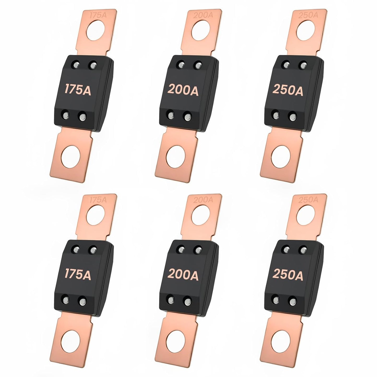 6Pcs MEGA/AMG High Current Fuse, 175A, 200A, 250A Bolt-on Automotive Fuses for Cars, Trucks, Boats & Industrial Equipment