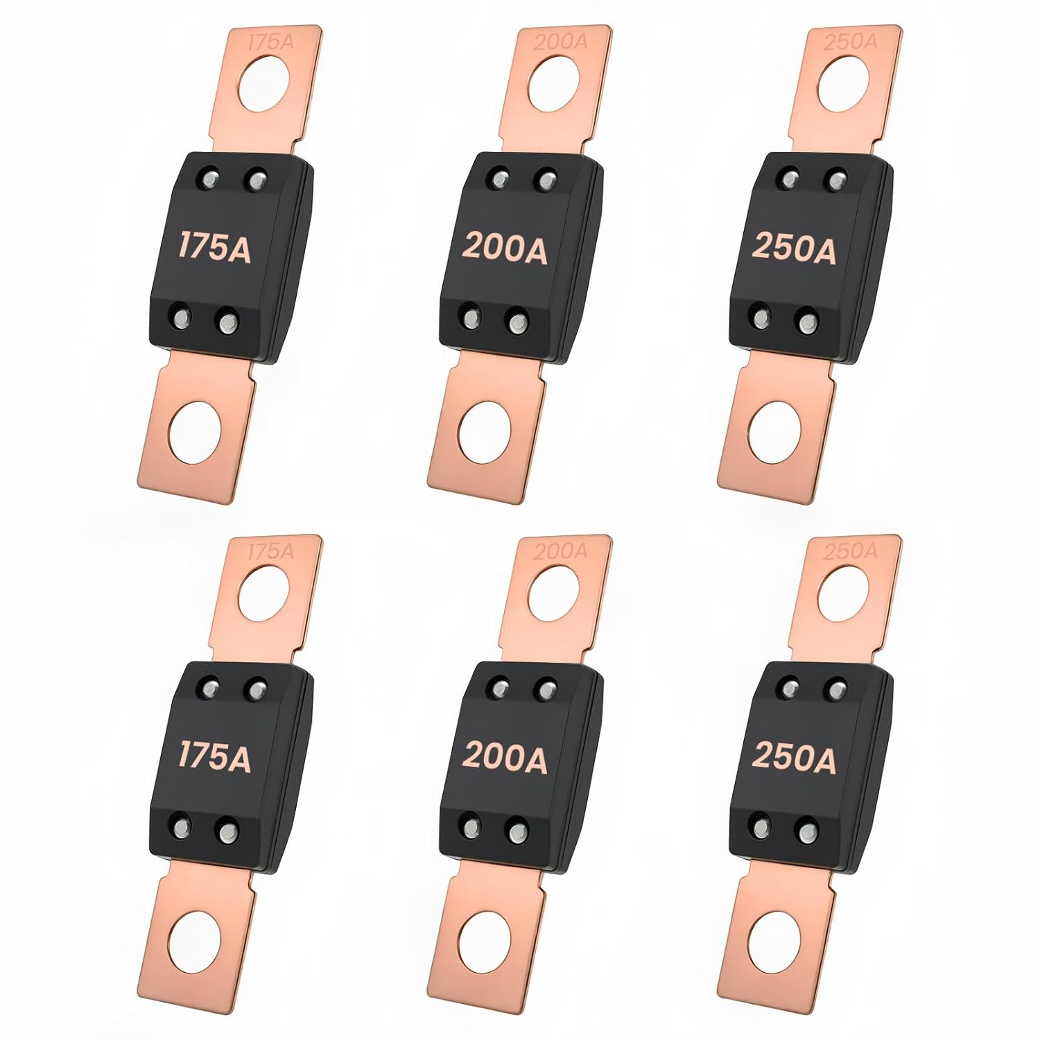 6Pcs MEGA/AMG High Current Fuse, 175A, 200A, 250A Bolt-on Automotive Fuses for Cars, Trucks, Boats & Industrial Equipment