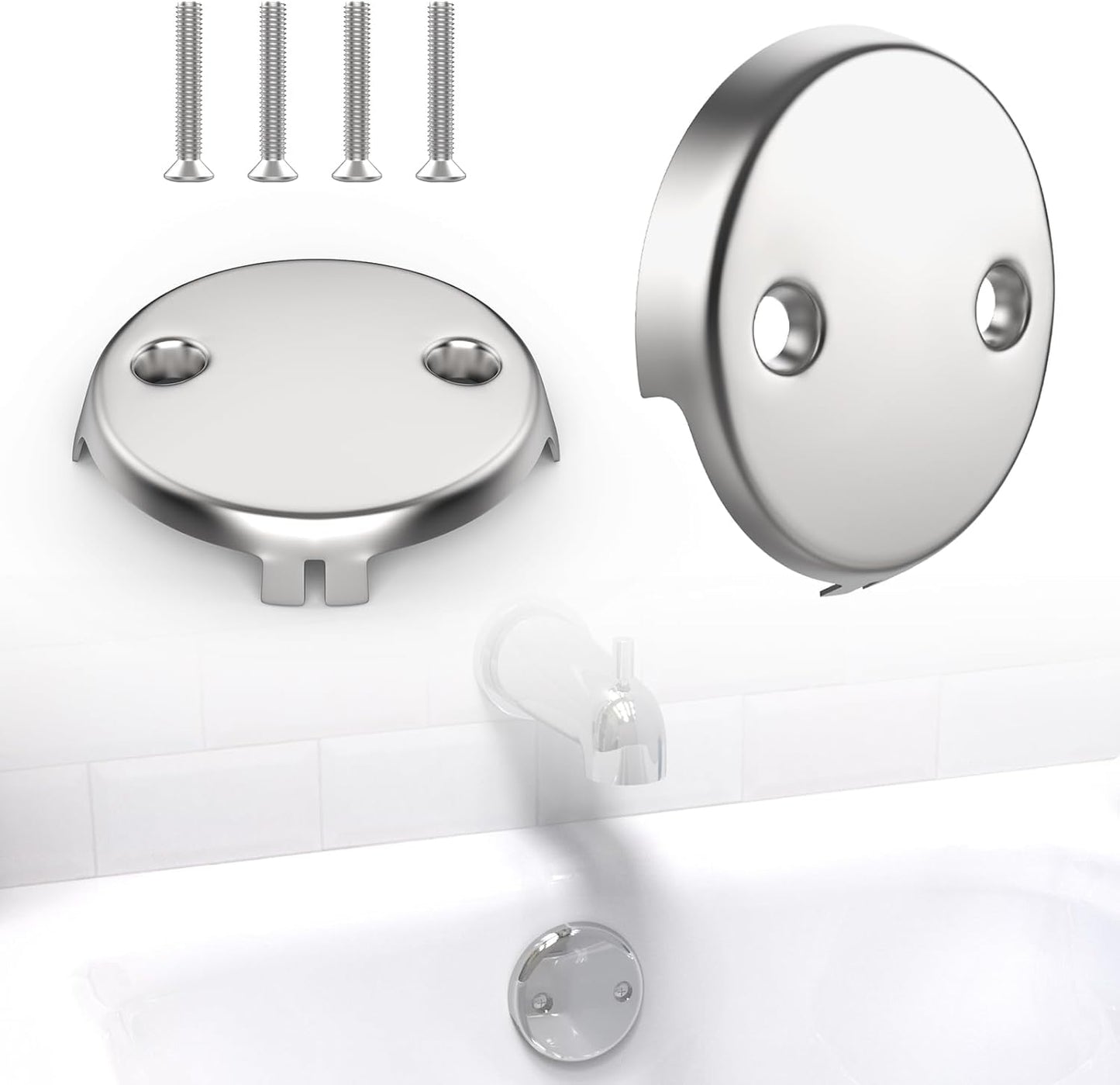 2Pcs 2-Hole Bathtub Overflow Face Plate | Universal Zinc Alloy Tub Overflow Drain Cover with Screws | Chrome Finish