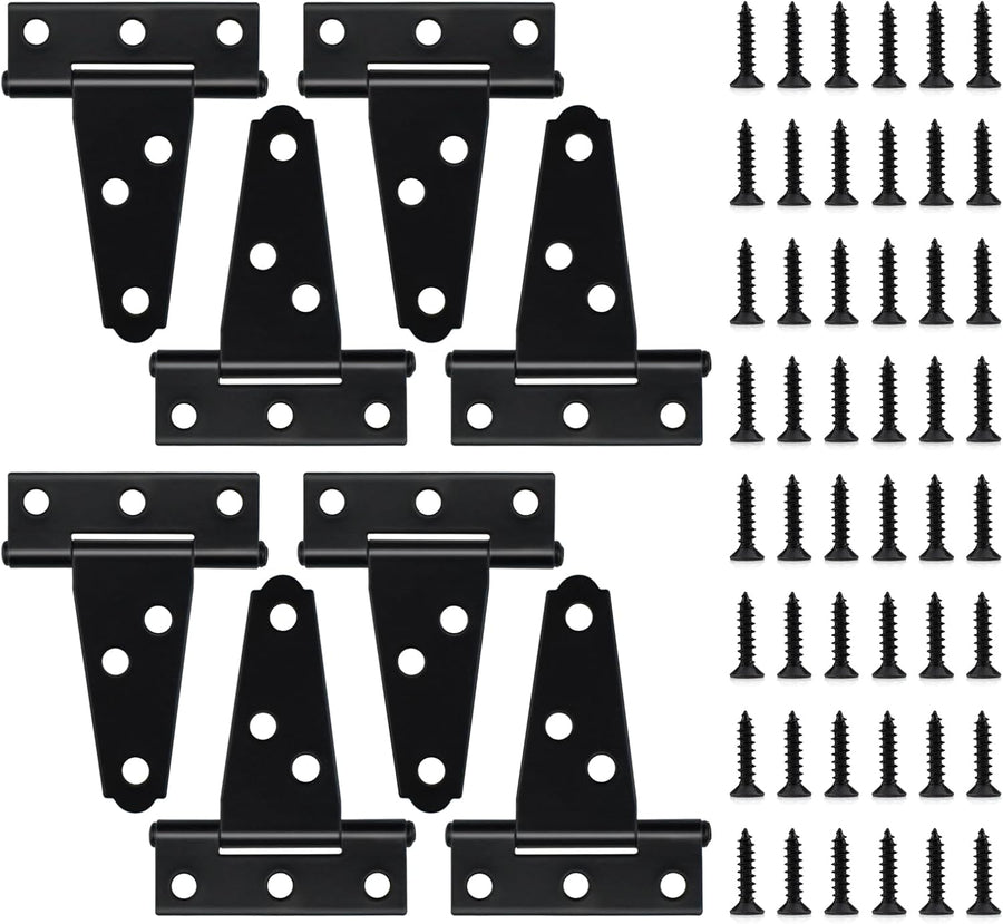 8 Pcs T Strap Gate Hinges, Heavy Duty 2 inch Barn Door Hinges, Black Tee Shed Hinge with Mounting Screws for Barn Door, Shed or Wooden Fences