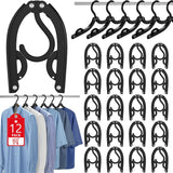 12 Pcs Portable Travel Hangers for Cruise Ship Essentials 2026, Plastic Folding Foldable Hangers Clothes Drying Rack Travel Accessories for Suitcase, RV, Camping, Flying, Hotel, Road Trip (Black)