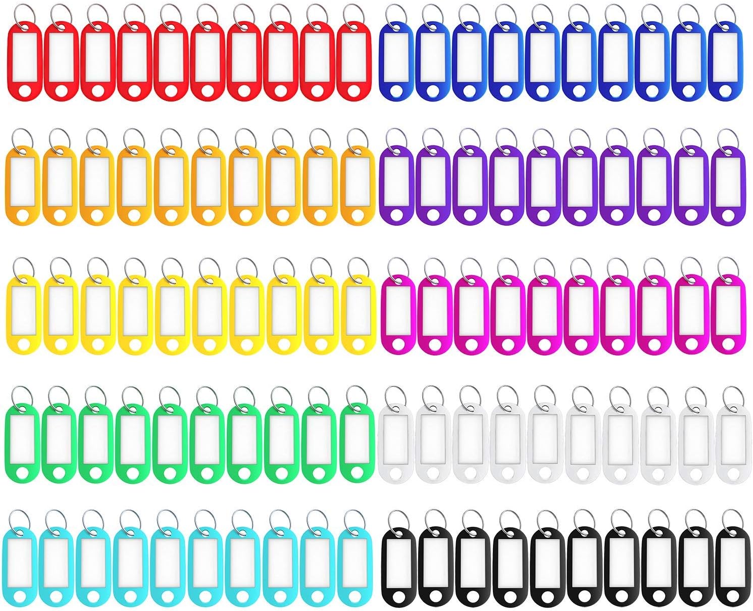 150 Pack Plastic Key Tags with Labels, Colored Key Labels Markers Keychain Label Name Identifiers ID Tags with Split Ring for USB Drive Pets Bags Luggage Suitcase Storage