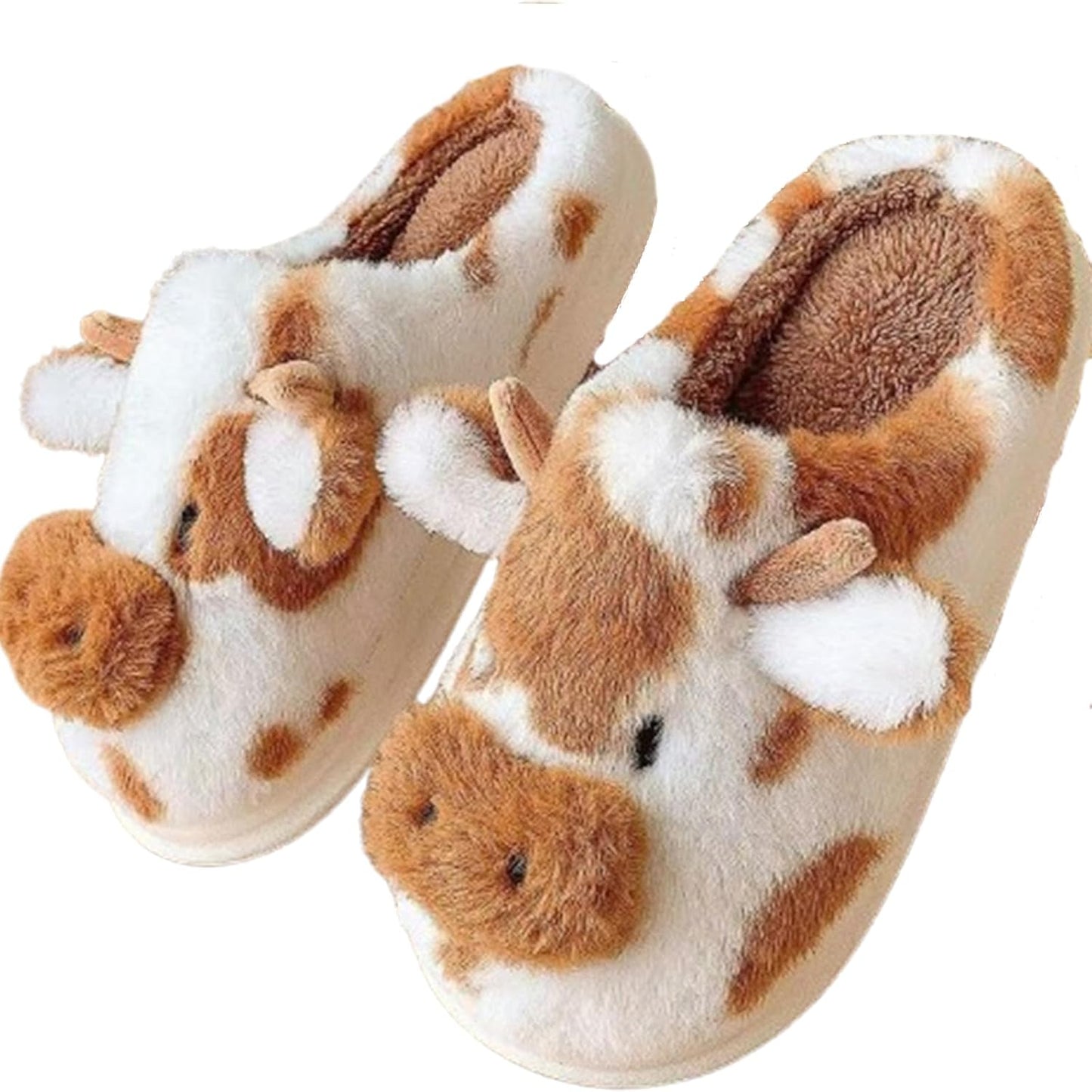 Cartoon Cow Cotton Slippers,Cute Cozy Fuzzy Animal Slippers For Women Men,Winter Warm Plush Comfy Indoor Outdoor Slippers