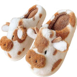 Cartoon Cow Cotton Slippers,Cute Cozy Fuzzy Animal Slippers For Women Men,Winter Warm Plush Comfy Indoor Outdoor Slippers