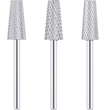 3 Pieces Tapered Barrel Carbide Nail Drill Bit, 3 Sizes Carbide Nail Drill Bit Acrylic File Cuticle, Art Tools for Gel Manicure Pedicure(XF, F, M,Silver)