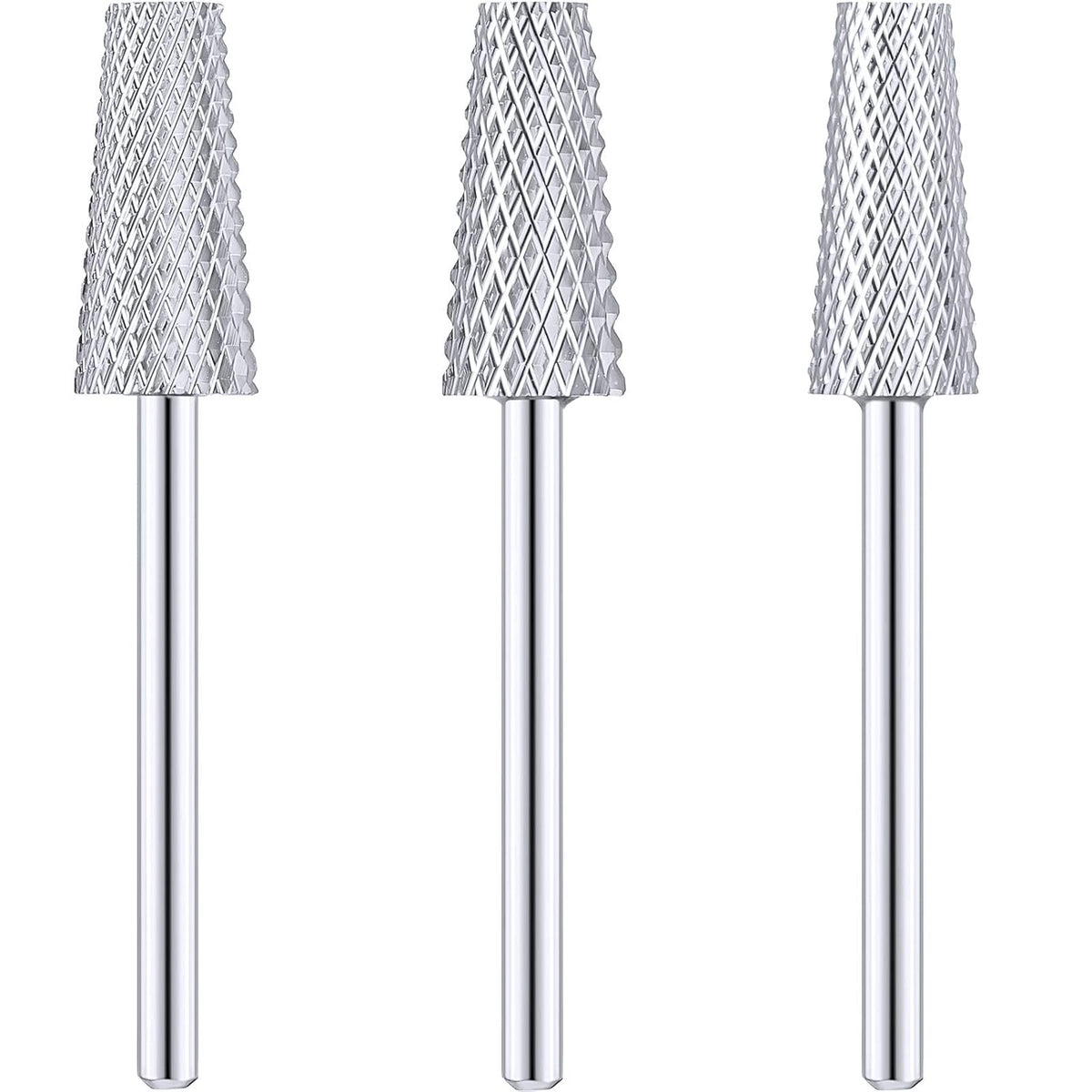 3 Pieces Tapered Barrel Carbide Nail Drill Bit, 3 Sizes Carbide Nail Drill Bit Acrylic File Cuticle, Art Tools for Gel Manicure Pedicure(XF, F, M,Silver)