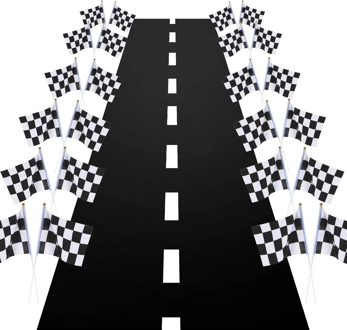 Race Car Party Decorations Racetrack Floor Runner 13 ft Road Track with 12 Checkered Racing Flags Birthday Party Supplies Racing Theme Entrance Decoration
