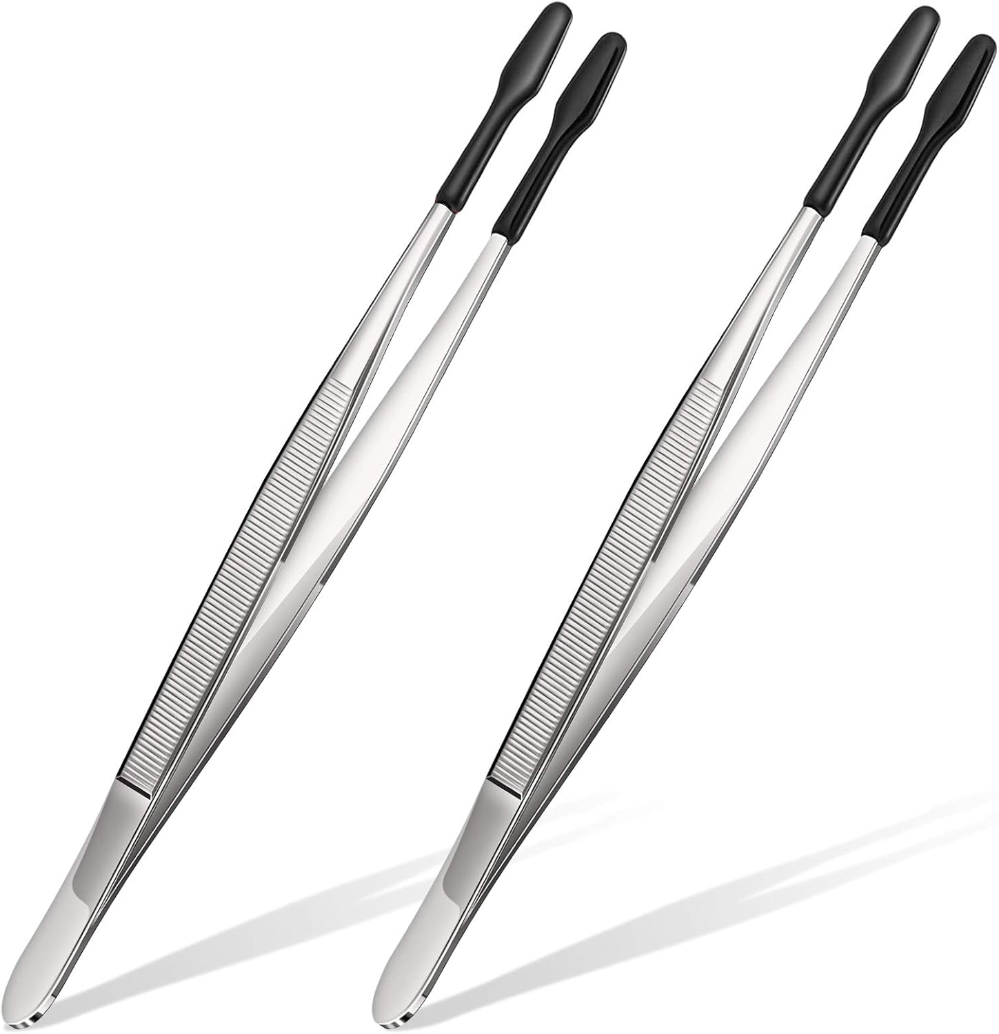 2 Pieces Rubber Tipped Tweezers PVC Rubber Coated Soft Non Marring Flat Tip Lab Industrial Hobby Craft Tweezers Tools Jewelry Coin Stamp Tongs(Black)