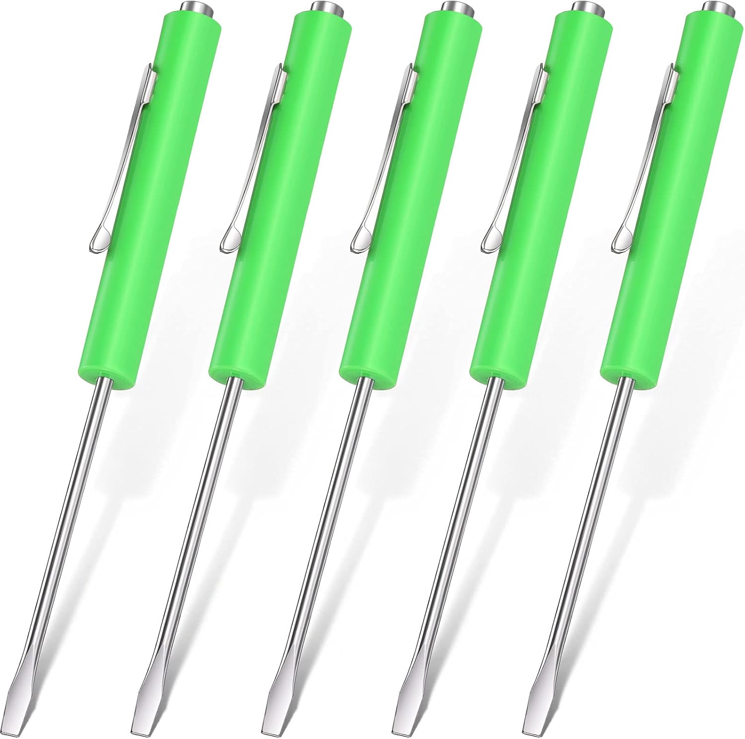 5 Pieces Magnetic Mini Pocket Screwdriver with Clip Small Flathead Head Screwdriver Tool Set for Home Office Gadgets Repair Tool Mechanics Electricians Technician(Green)