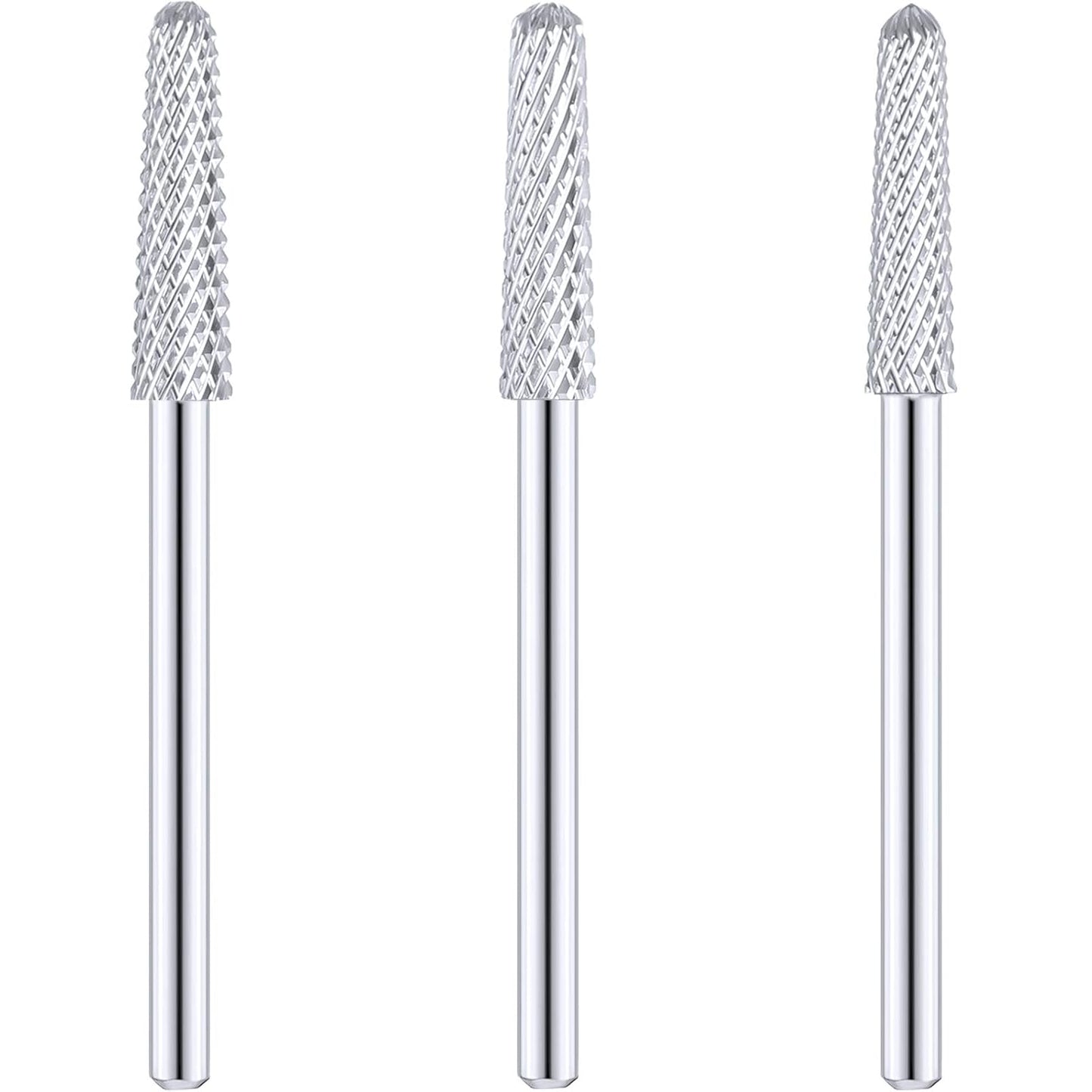 3 Pieces Nail Drill Bits Cone Shape Carbide Nail Drill Bits for Manicure Pedicure Tools Machine, 3/32 Inch Shank Size, Grit Size XF, F, M (Silver)
