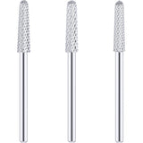 3 Pieces Nail Drill Bits Cone Shape Carbide Nail Drill Bits for Manicure Pedicure Tools Machine, 3/32 Inch Shank Size, Grit Size XF, F, M (Silver)