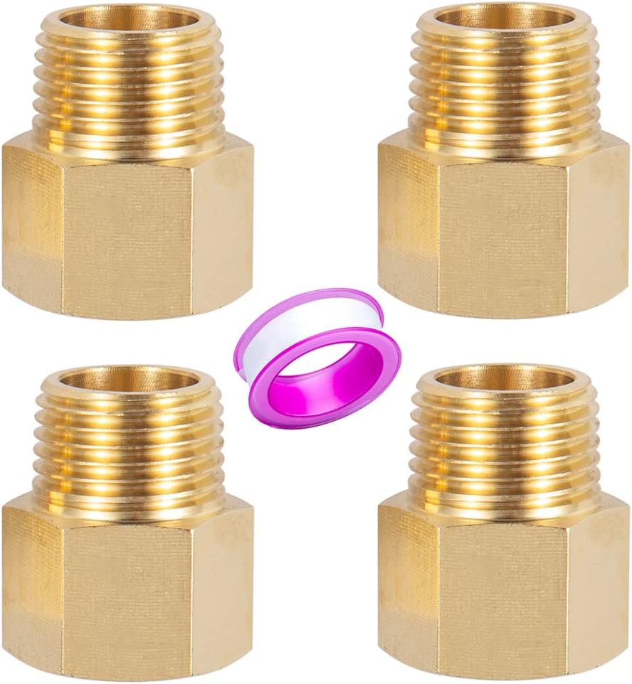 Brass Pipe Fitting Reducer Adapter1/2" NPT Female X 1/2" NPT Male Extension Connector （4-Pack）