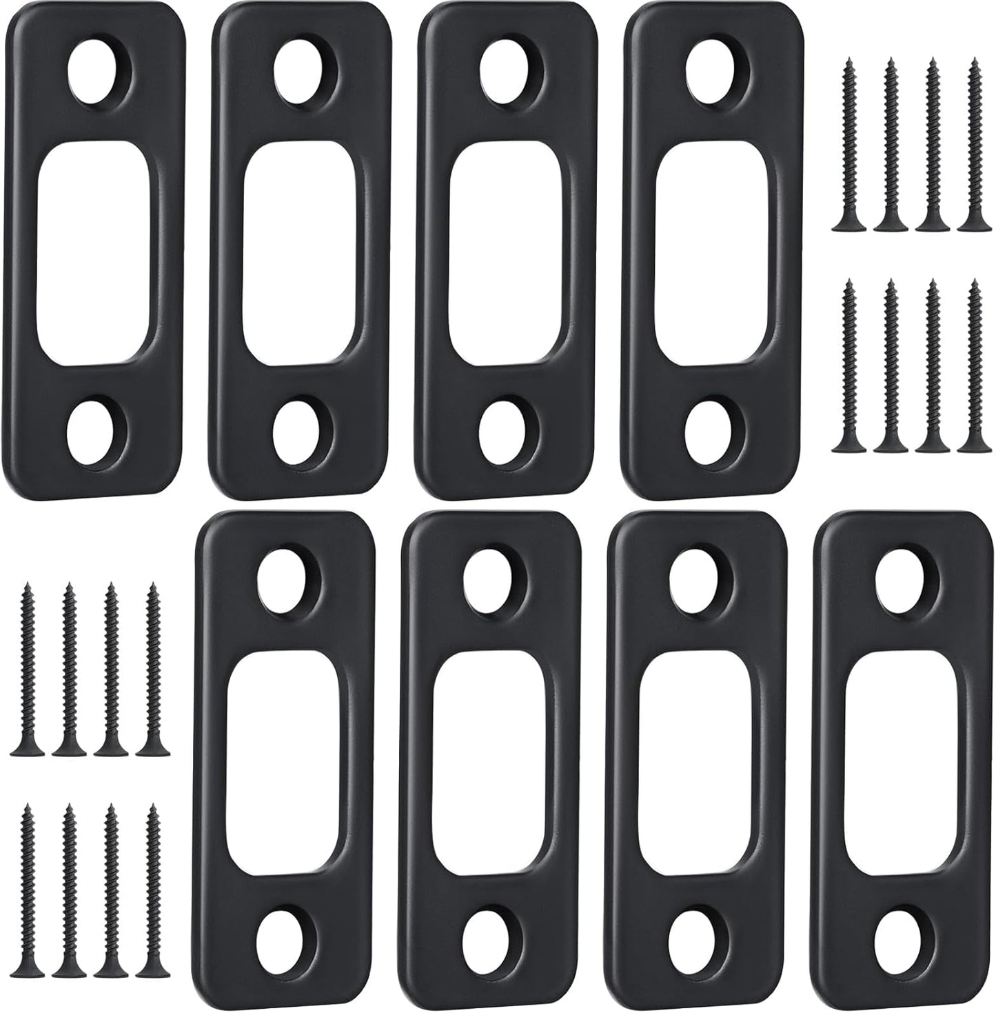 8 Pcs 1" x 2-1/4" Door Deadbolt Strike Plate Carbon Steel Round Corner Door Backplate Heavy Duty Strike Plate with 16 Pcs Screws for Home Office Residential Use, Matte Black
