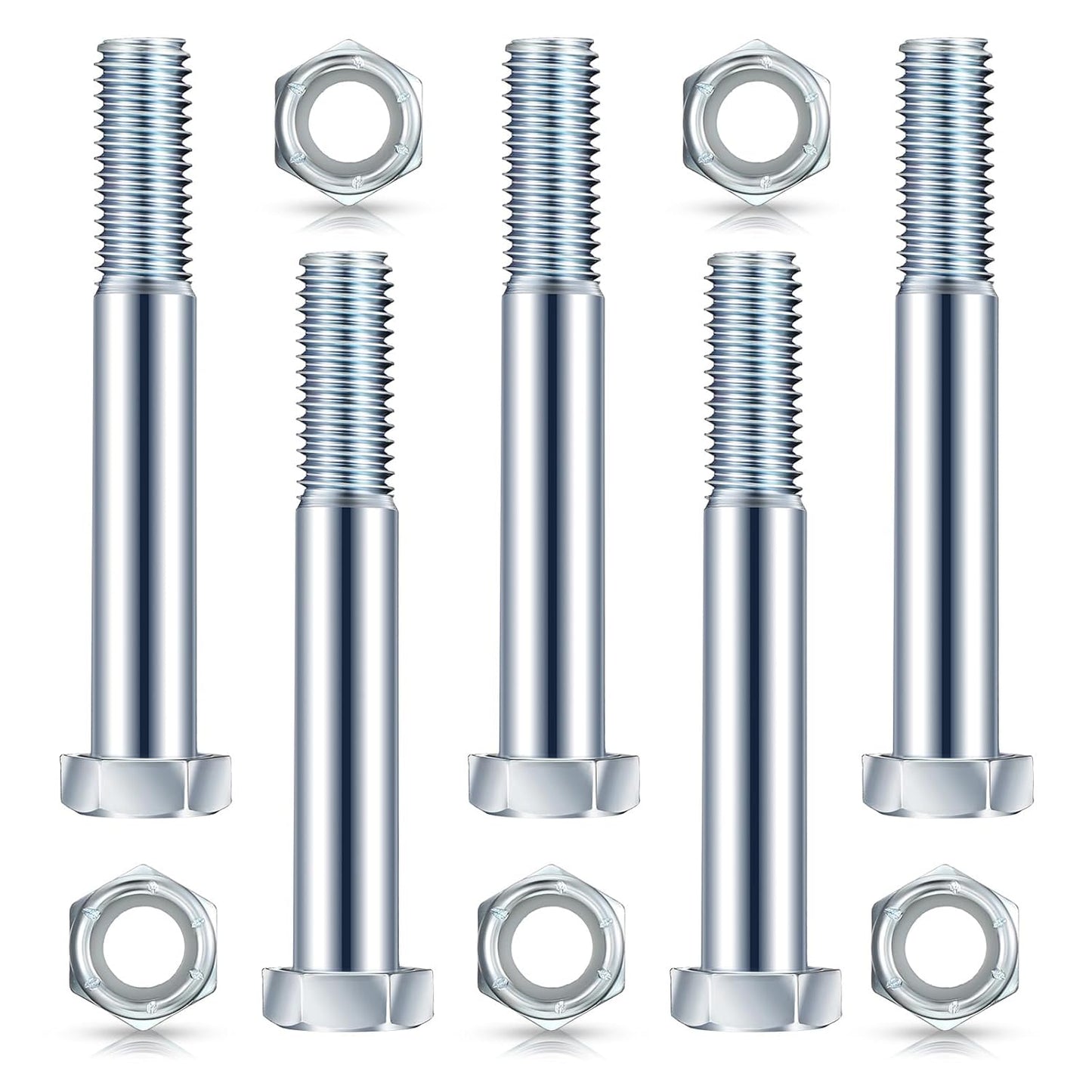 5 Pack Grade 2 Shear Bolts for Rotary Cutters Bolts and Lock Nuts Kit 1/2" x 3-1/2" with Nylock Nuts Fit Brush Cutter Tractor Gearboxes Compatible with Rotary Cutters Mill Grad (Half Thread)