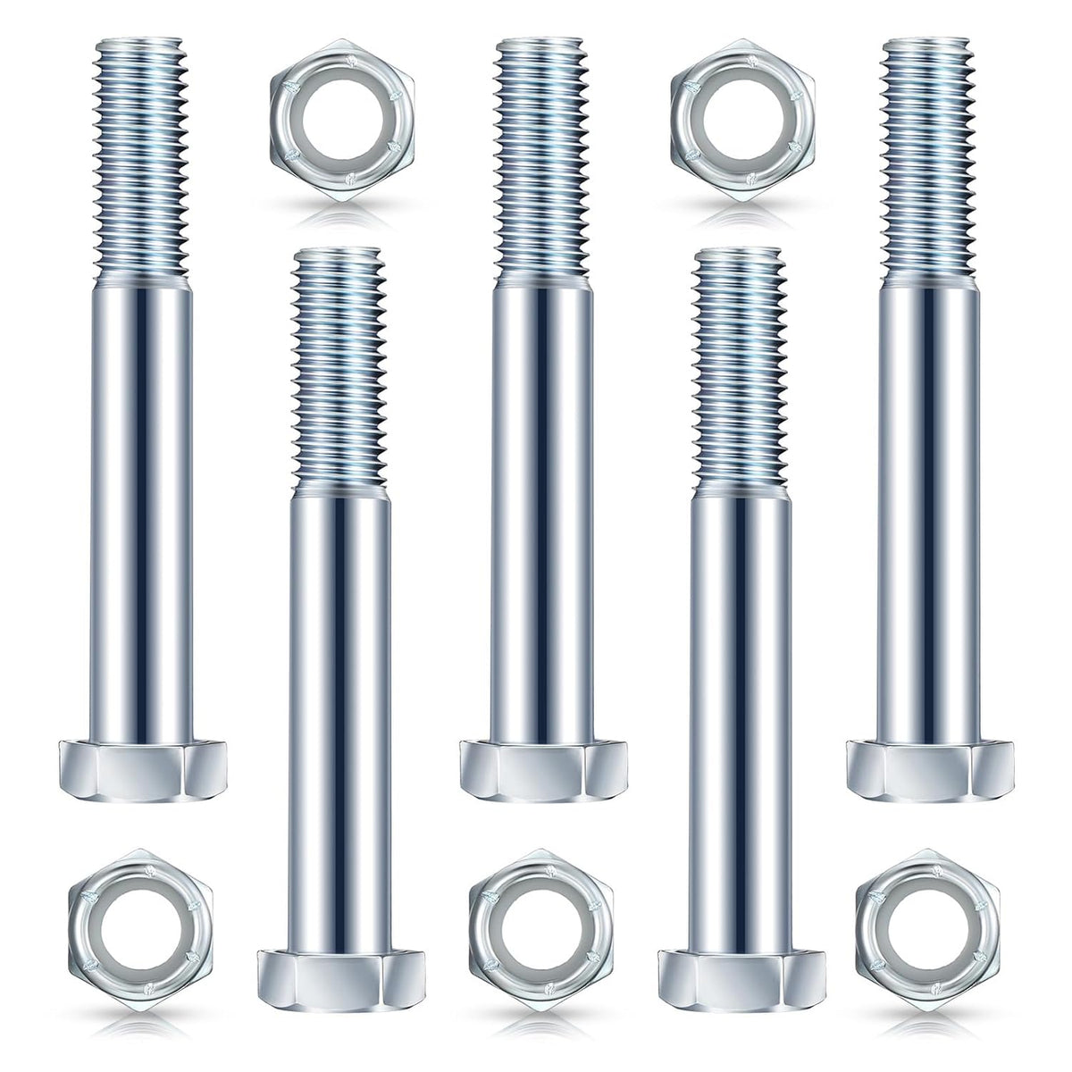 5 Pack Grade 2 Shear Bolts for Rotary Cutters Bolts and Lock Nuts Kit 1/2" x 3-1/2" with Nylock Nuts Fit Brush Cutter Tractor Gearboxes Compatible with Rotary Cutters Mill Grad (Half Thread)