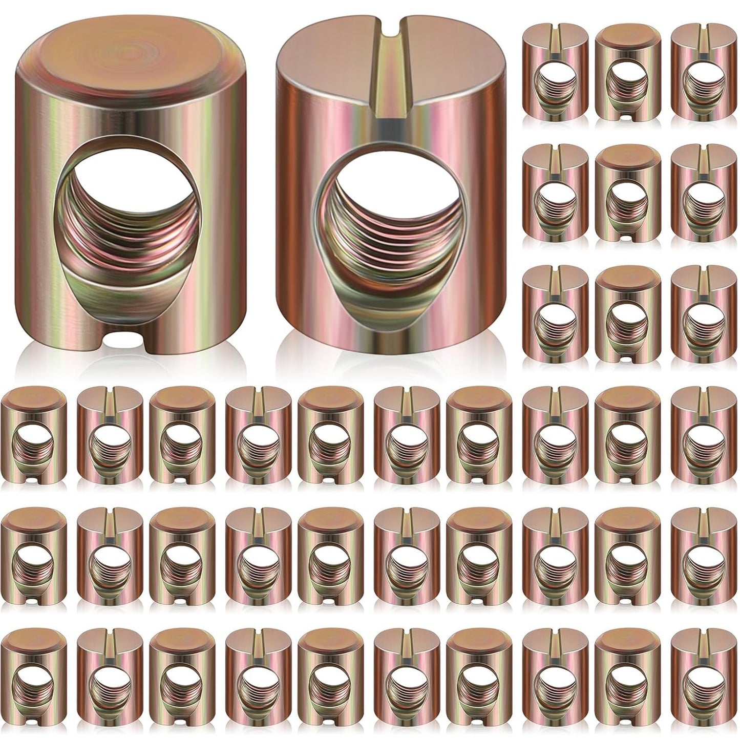 50 Pcs Metric M6 Barrel Nuts Cross Dowels Slotted Nuts Bunk Bed Replacement Hardware Headboard Hardware Kit for Baby Bed Crib Chairs Furniture M6 x 10 mm x 13 mm(Gold)