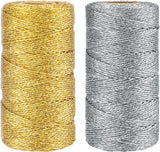 Gold Silver Twine String - 656Ft 1.5MM Christmas Twine String Metallic Gold and Silver Glitter Bakers Twines Strings for Crafts Ornament Gift Wrapping Christmas Holiday Home Decoration