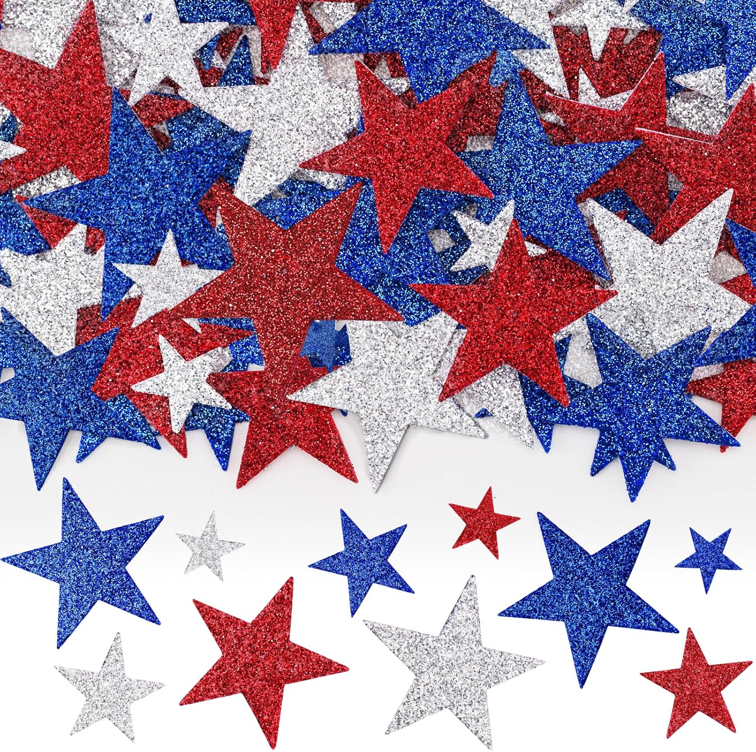 360Pcs Star Stickers - Red Blue Silver USA Patriotic Star Stickers Self Adhesive 4th of July Sticker Glitter Foam Stars Shaped Sticker for Kids Reward Art Craft Memorial Independence Day Decor