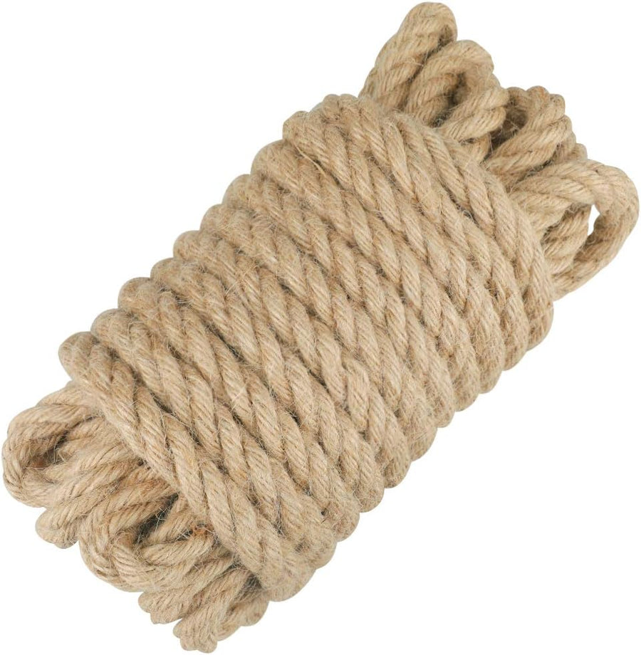 Jute Rope - 1/2 inch, 33 Feet x 12mm Thick, Heavy Duty Strong, Natural, for Crafts, Cat Scratching Post, Bundling, Hanging, Decorative