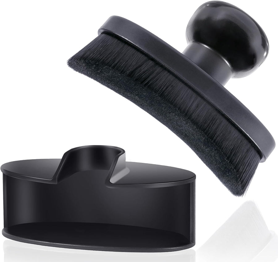Tire Shine Brush - Curved Brush Head & Large 3.8'' Tire Dressing Applicator with Storage Stand for Automotive Detailing, Car Enthusiasts, DIY Users (Vegan, Washable, Black)