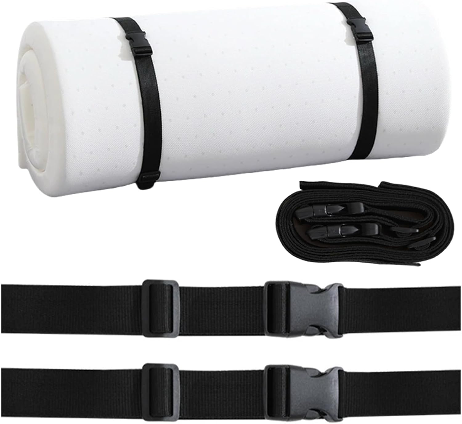 2 Pack Heavy Duty Adjustable Nylon Tie Down Straps with Quick-Release Buckles Yoga Mat Straps for Camping Gear Moving Luggage Mattress & Outdoor Equipment Multi-Purpose Securing Strap (Black-2Pcs)
