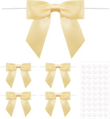 50Pcs Twist Tie Bows,3.5'' Champagne Gold Satin Ribbon Bows,Wedding Favor Ribbon Bows,Pre-Tied Champagne Gold Gift Bows for Gift Wrapping Treat Bag Present Craft Birthday Party Bridal Shower