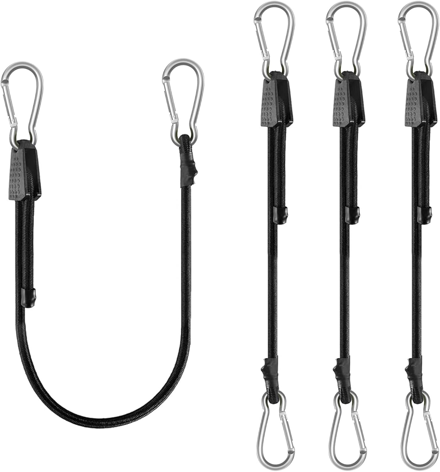 4 Pack 40 Inch Adjustable Carabiner Bungee Cords with Hooks Easy to Adjust from 35" to 60" Black Extra Strong Elastic Rope Outdoor Heavy Duty Bungee Straps for Camping Tarps Bike Rack Tent