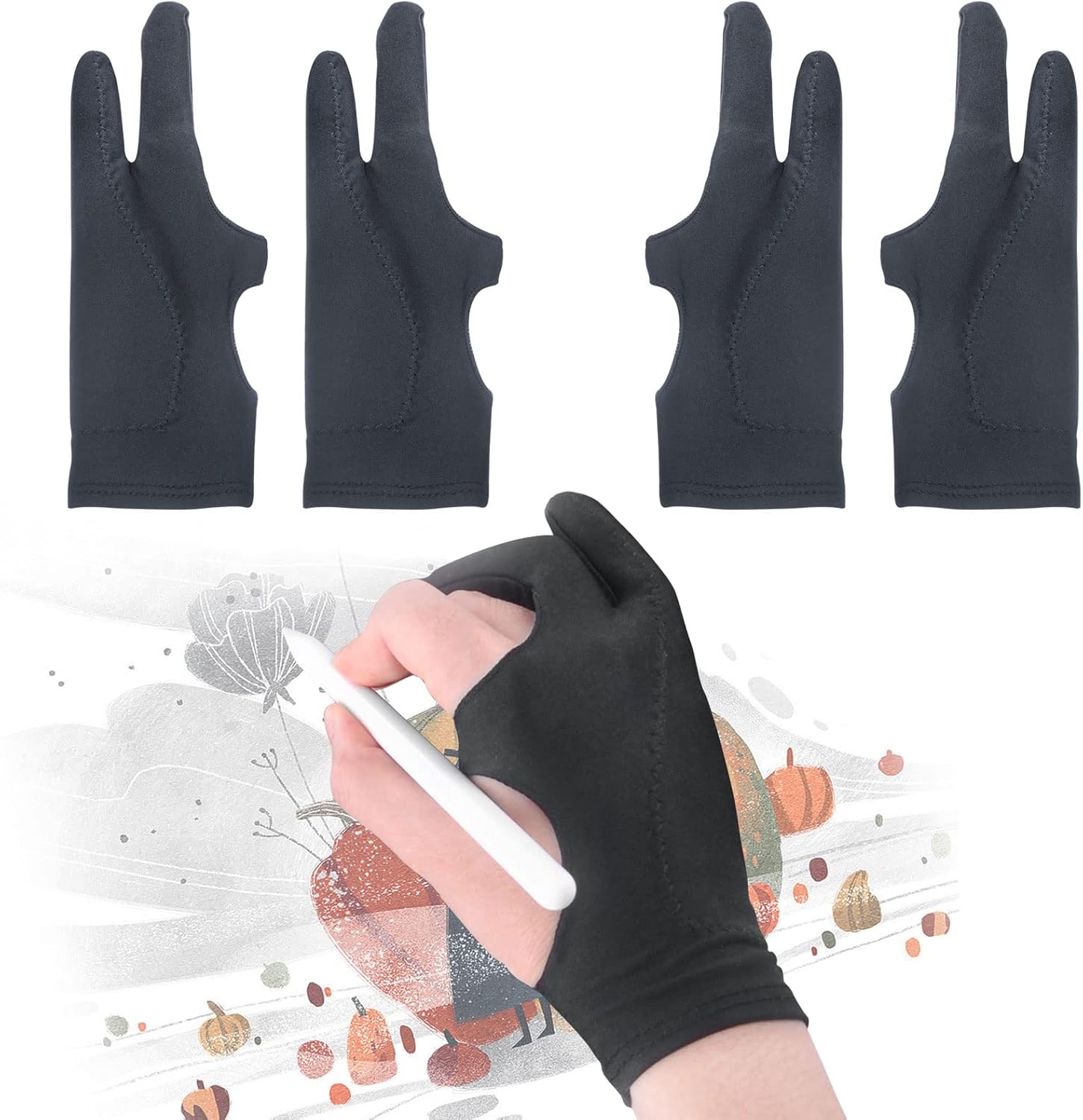 [Palm Rejection] Artist Drawing Glove 4 Pack iPad Gloves for Touch Screen PC Graphics Tablet Left and Right Hand 3 Layers Padding Digital Art Stylus Glove