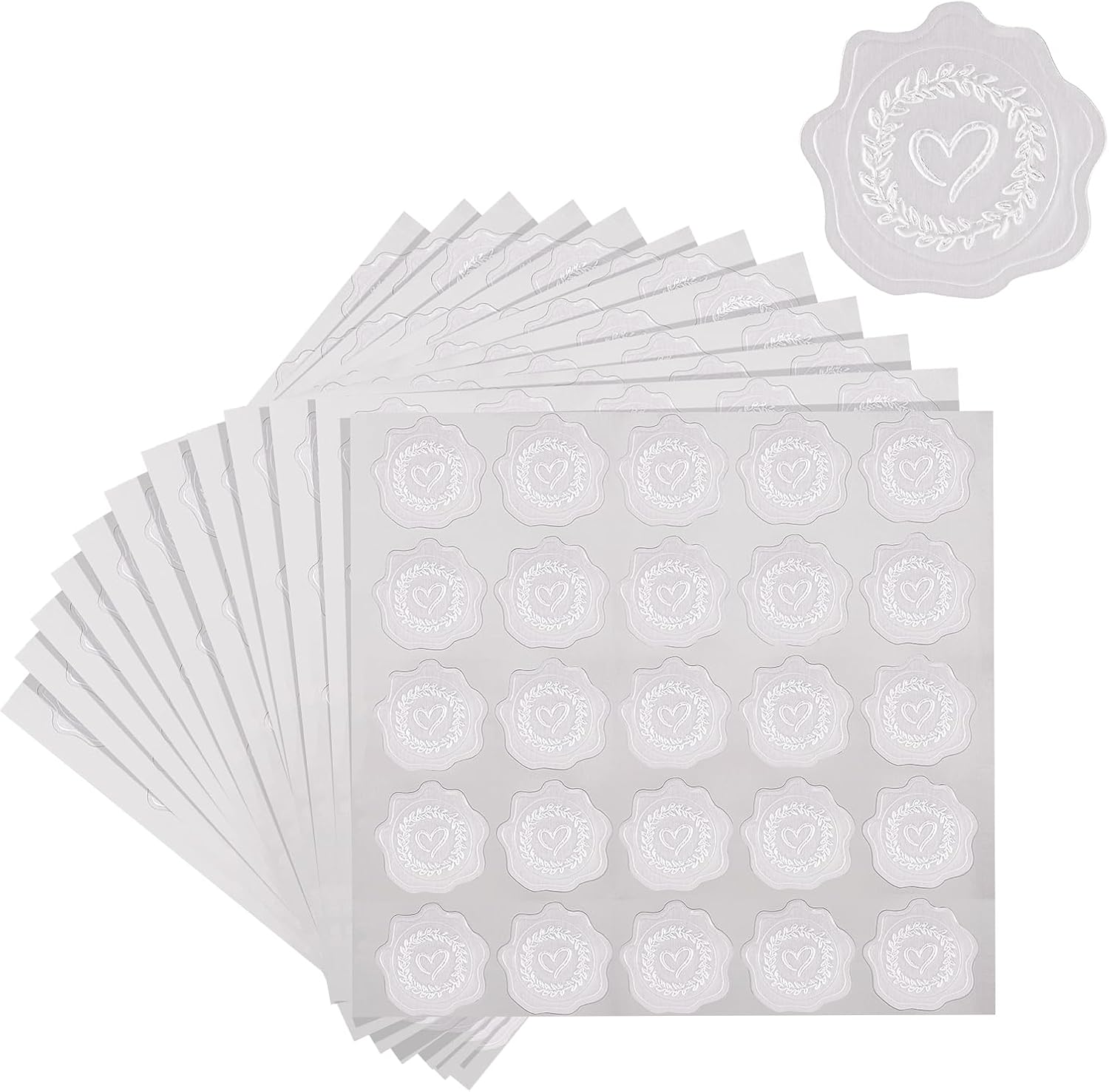 Heart Envelope Seals, Silver Embossed Wax Seal Looking, 300Pcs Wedding Envelope Stickers, Self-Adhesive Silver Foil Stamps for Wedding Invitation Card Bridal Shower Party Favors