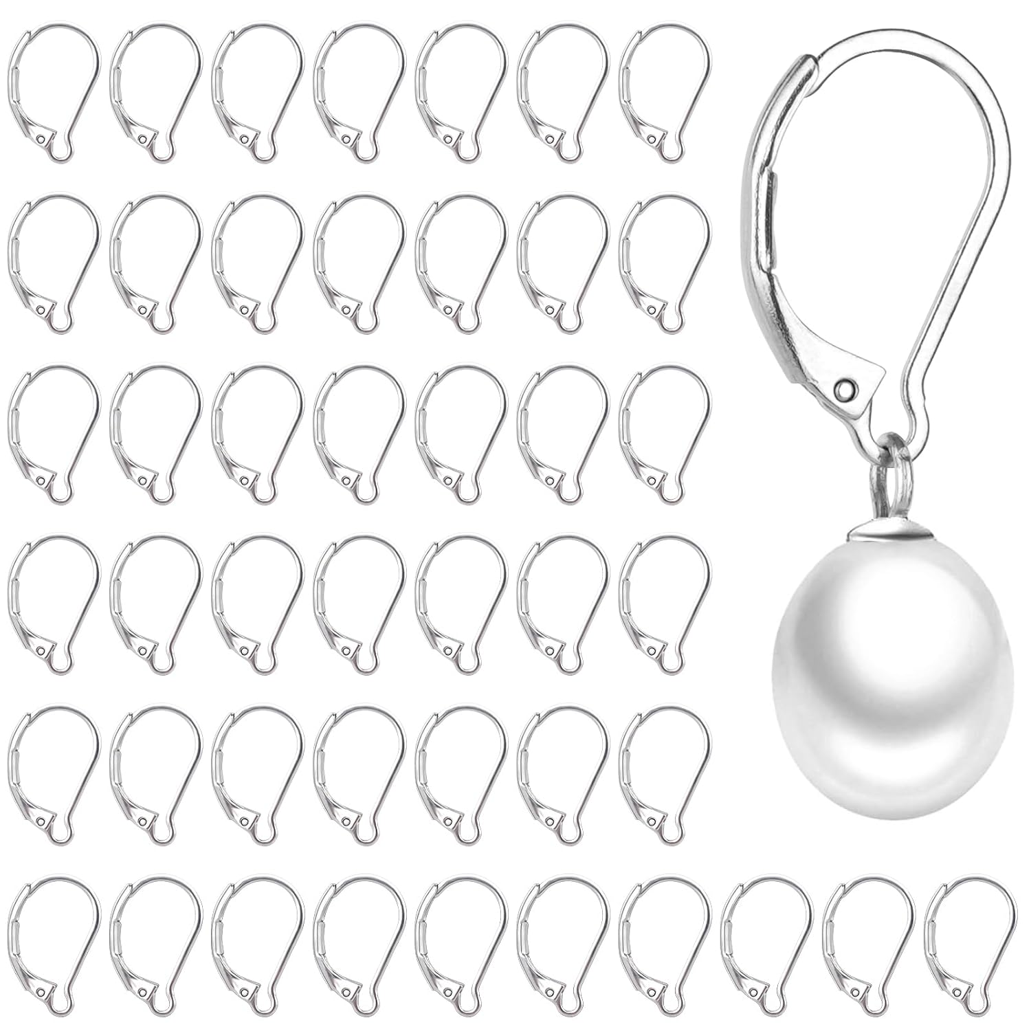 50pcs Stainless Steel Lever Back Earring Clasps, leverback French Earring Hooks, Hypoallergenic Ear Wire findings for Making dangles Earrings, Smooth to Open & Close, 10x16mm for Jewelry Making