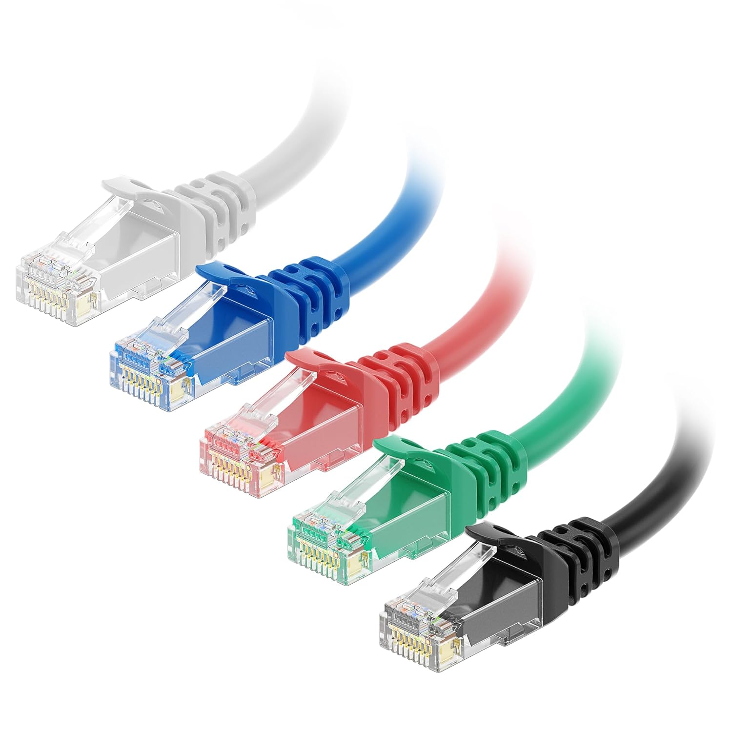 10Gbps 5-Color Combo Snagless Cat 6 Ethernet Cable - 5ft, Cat 6 Cable, Cat6 Cord, Ethernet Cord, Multicolored (Black, Blue, White, Green, Red)