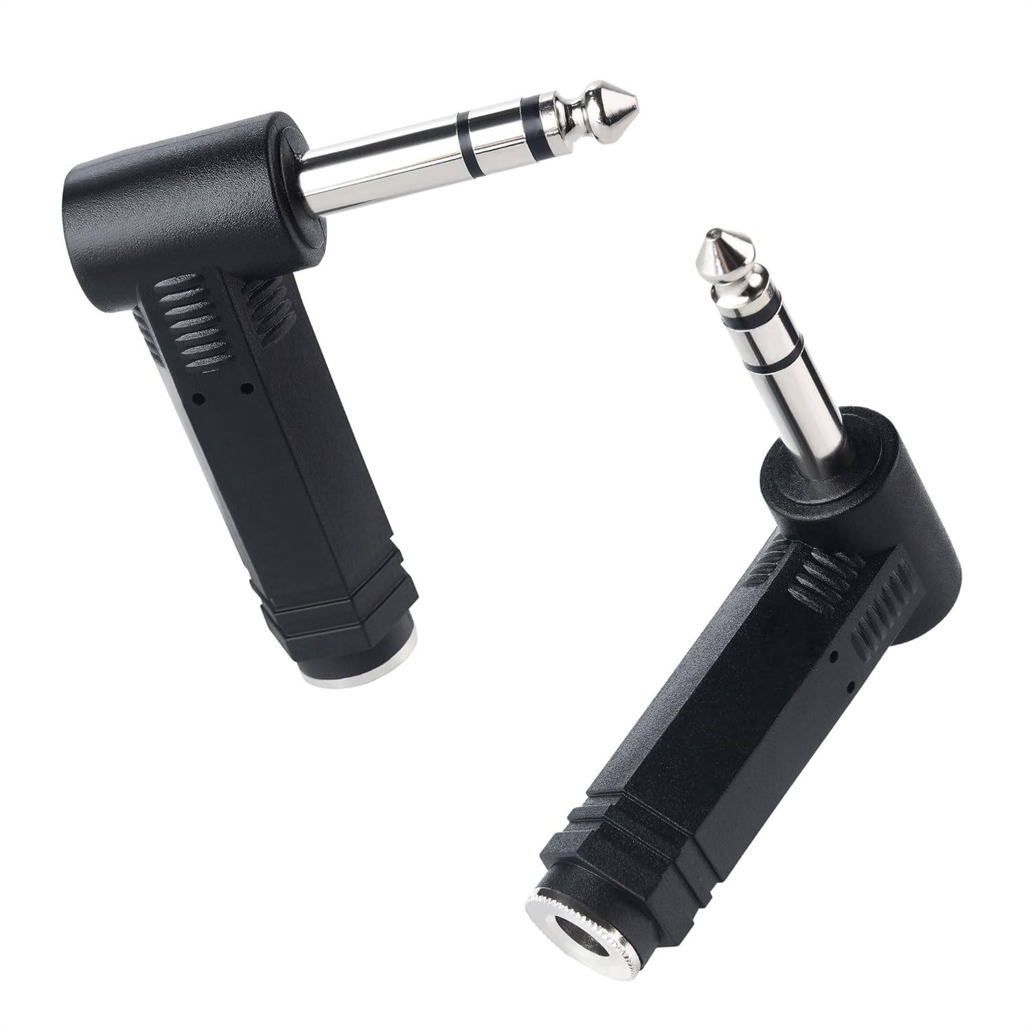 2-Pack 1/4 Right Angle TRS Adapter - 6.35mm Right Angle Adapter, 1/4 TRS Audio Connector for Professional Audio Equipment