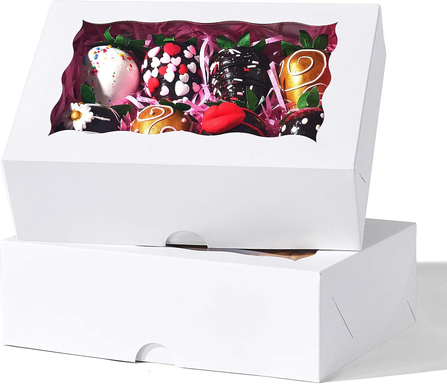8PCS White Bakery Boxes with Window, 8x6x2.5 Inch Gift-Ready Pastry Box for Chocolate Strawberries, Macarons, Donuts, Truffles, Ores, Cookies, Donuts, Perfect for Different Holiday Celebrate