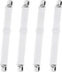 Bed Sheet Straps,  Adjustable Elastic Fitted Sheet Corner Holders Straps to Stay in Place, Non-Slip Fasteners Clips Compatible for Crib to King Size Bed, White 4Pcs