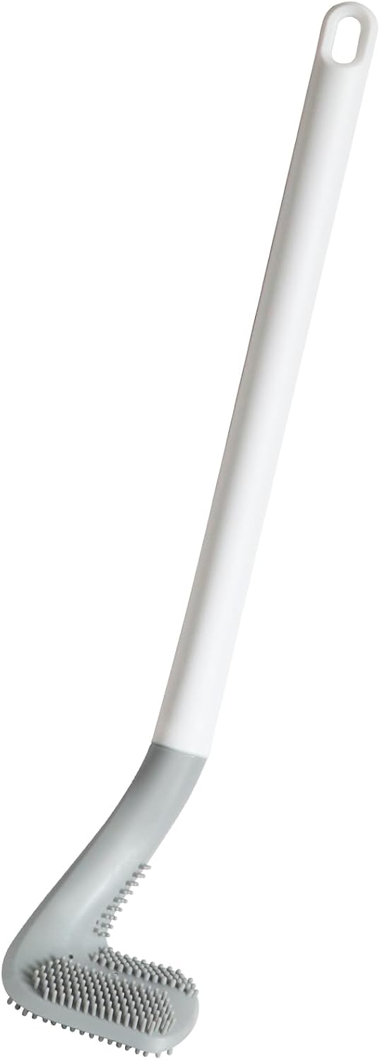 Golf Toilets Brushes, Toilet Cleaning Brush, Flexible Bendable Silicone Long Handled Toilet Brushes, 360°Deep Toilets Bowl Cleaning Brush,Quick Drying Scrubber for Bathroom with Hook (White)
