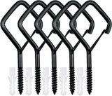 5 PCS Black Eye Screw Hooks, 4 Inch Ceiling Hooks for Hanging Heavy Duty Items with Safety Buckle – Metal Eye Bolt Hooks for Hanging Plants, Wind Chimes, Bird Feeders, String Lights, and More