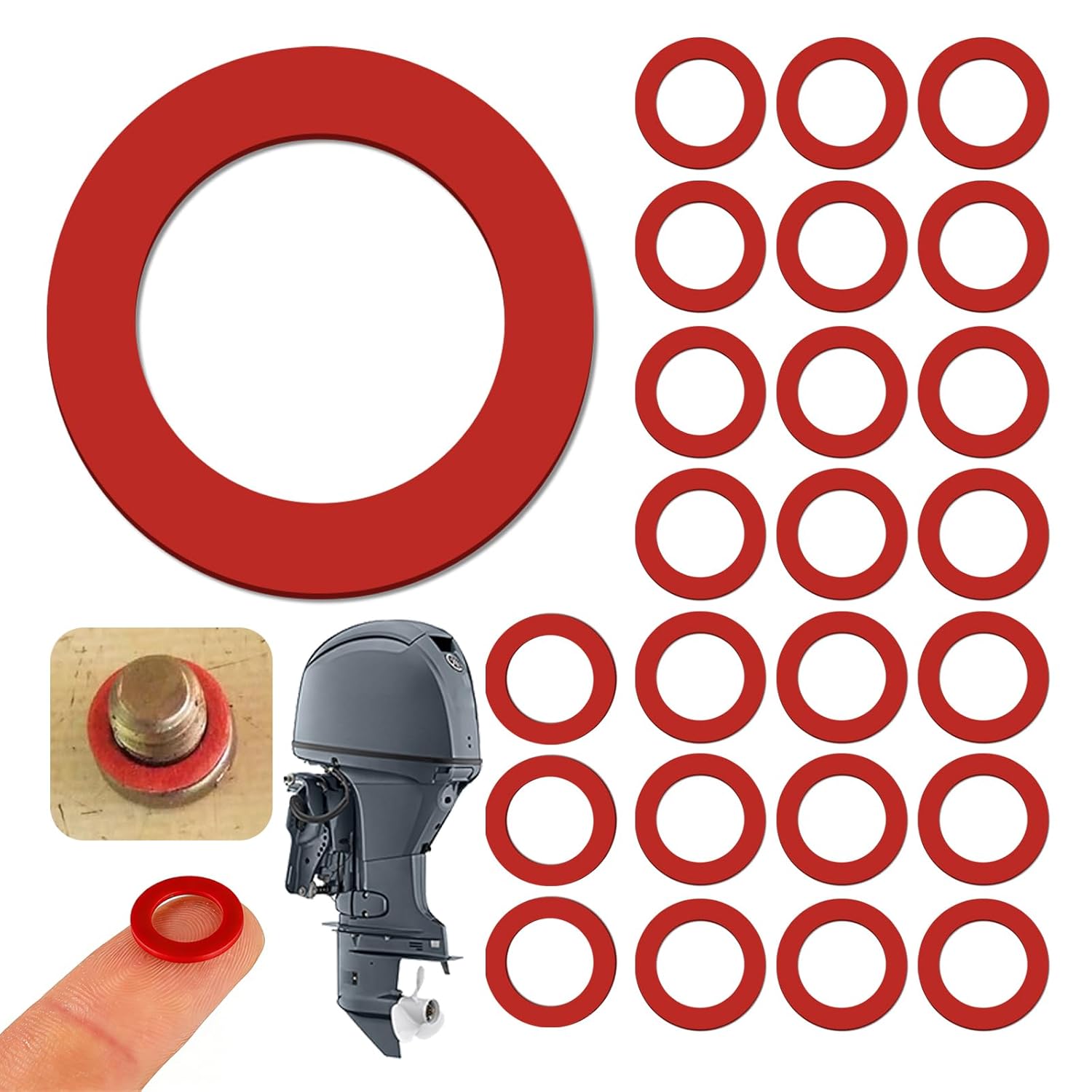 25 Pcs 90430-08020 90430-08003 Outboard Lower Unit Oil Drain Gaskets Compatible with Yamaha 4 Stroke Outboard Motors Gear Case Seals, Lower Gear Case Oil Drain Gasket, Hard Fiberboard Gaskets, Red