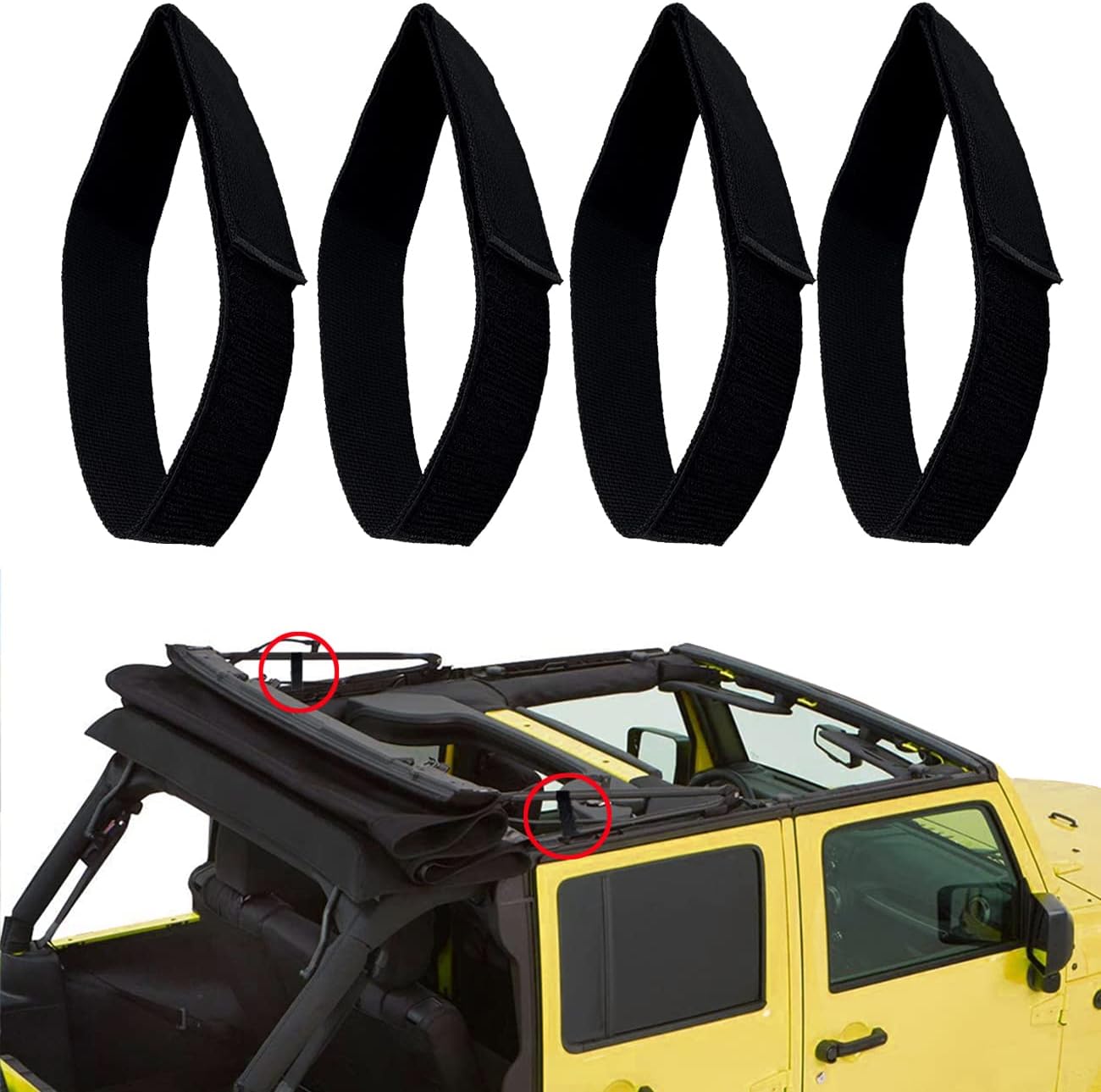 Soft Top Straps,Back Window Straps for Jeep Wrangler JK,Soft Top Tie Down Straps for Jeep,Heavy Duty Rear Window Straps,Black,(Pack of 4)