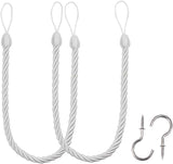 Curtain Ropes Tiebacks Tie-Backs, Curtain Handmade Holdbacks with 2 Metal Screw Hooks - White 2 Pack