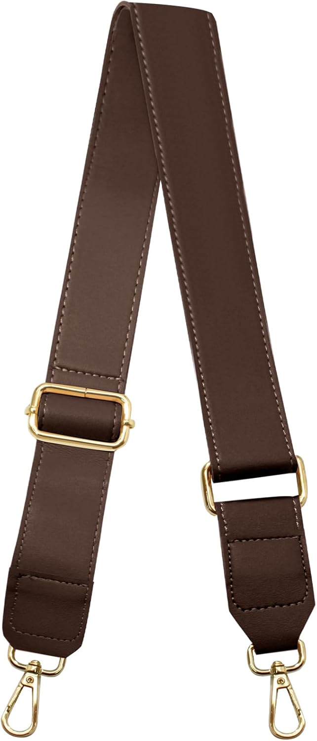 Dark Brown Leather Purse Strap Wide Adjustable Shoulder Purse Strap Handbags Replacement Crossbody Straps with Swivel Clasps, 33~55inch
