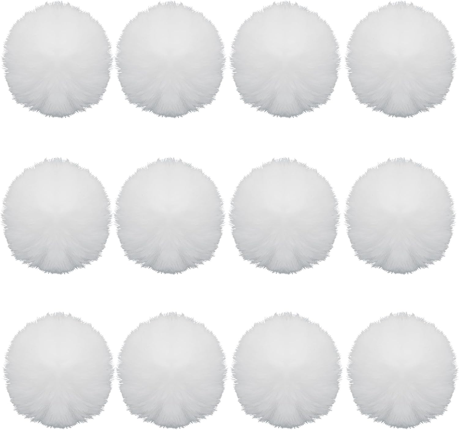 12 Pack Small Faux Fur Pom Pom Balls, 2.75 inch Fluffy Pompom Ball Elastic Loop Accessories, White Pompoms for Hats/Shoes/Scarves/Gloves/Bags