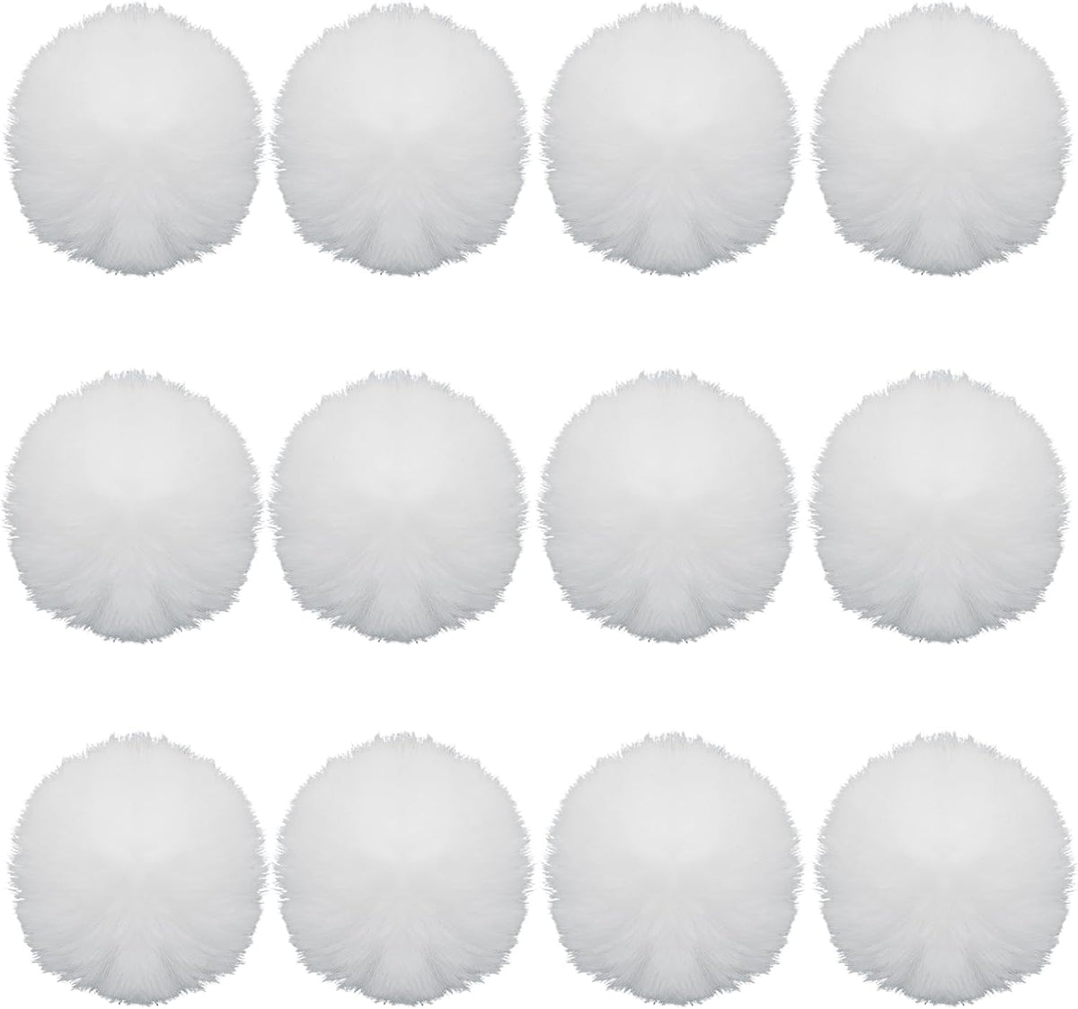 12 Pack Small Faux Fur Pom Pom Balls, 2.75 inch Fluffy Pompom Ball Elastic Loop Accessories, White Pompoms for Hats/Shoes/Scarves/Gloves/Bags